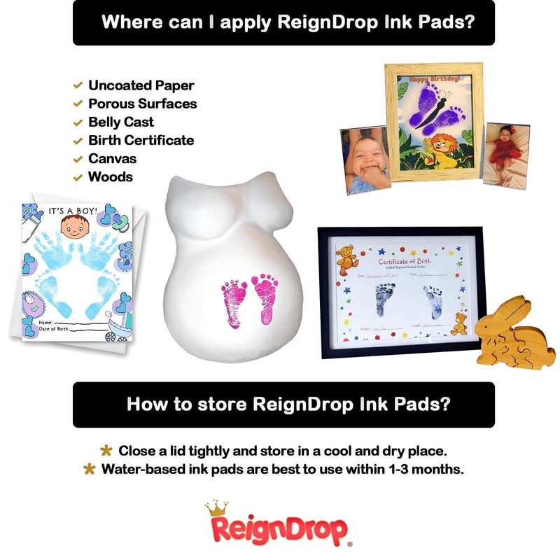 ReignDrop وسادة حبر رين دروب لطباعة بصمة قدم ويد الطفل - تخلق طابع تذكاري رائع يدوم طويلاً للأطفال والرضع. مقاومة للتلطيخ، سهلة المسح عن الجلد، آمنة ولطيفة وخالية من الأحماض (خضراء) - Image 4